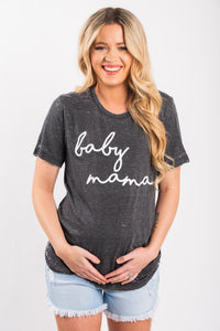 Baby Mama script unisex short sleeve t-shirt acid wash grey - Stylish T-shirts - Trendy Graphic T-Shirts and Tank Tops at Lush Fashion Lounge Boutique in Oklahoma City