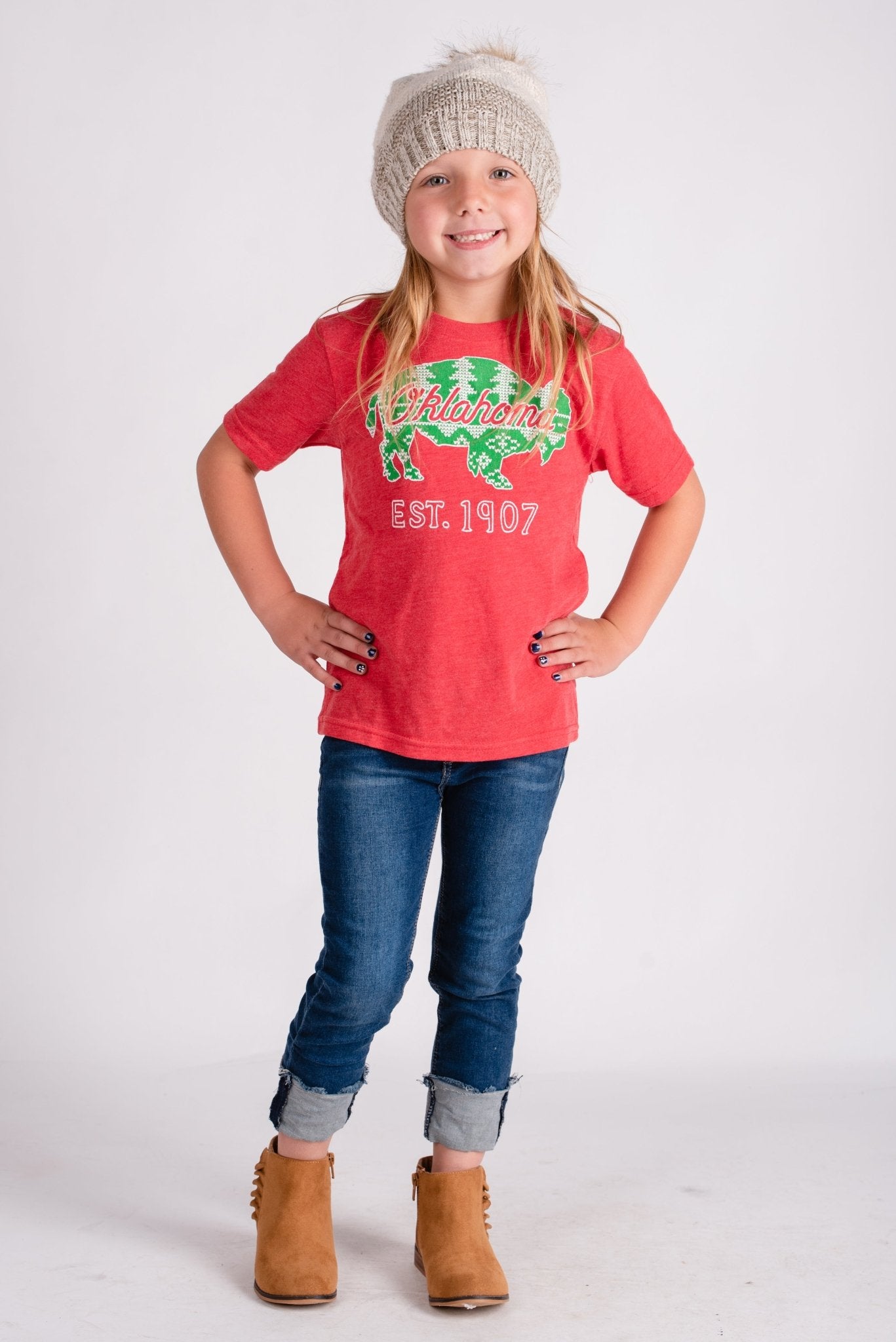 KIDS Oklahoma tree bison t-shirt red - Trendy T-shirts - Fashion Graphic T-Shirts at Lush Fashion Lounge Boutique in Oklahoma City