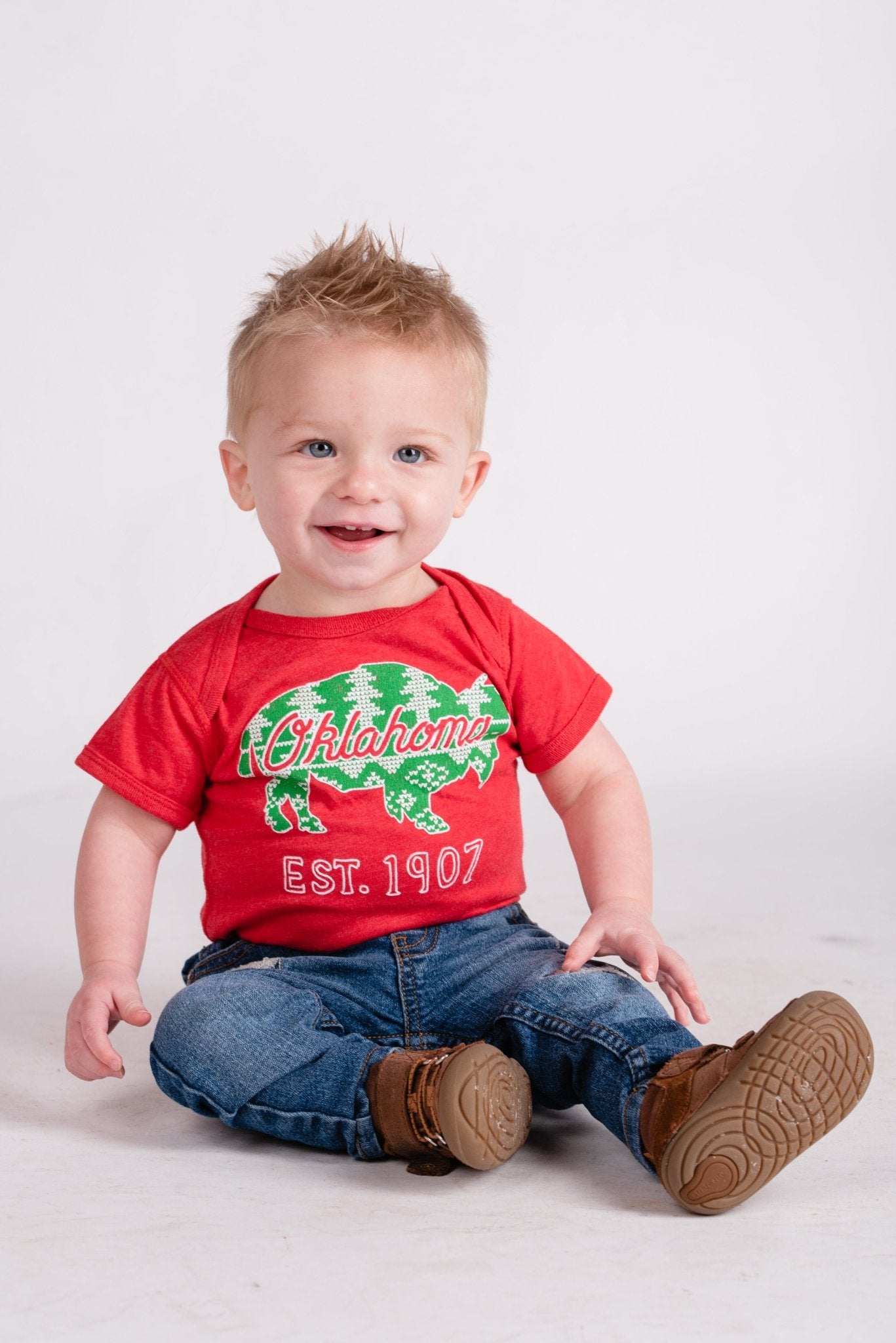 KIDS Oklahoma tree bison onesie red - Cute Onesie - Trendy Kids Apparel at Lush Fashion Lounge Boutique in Oklahoma City
