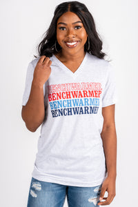 Benchwarmer unisex short sleeve v-neck t-shirt white fleck - Stylish T-shirts - Trendy Graphic T-Shirts and Tank Tops at Lush Fashion Lounge Boutique in Oklahoma City