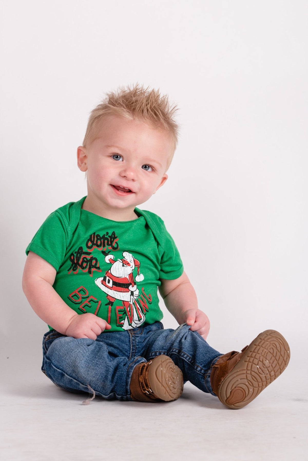 KIDS Don't stop believing onesie green - Cute Onesie - Trendy Kids Apparel at Lush Fashion Lounge Boutique in Oklahoma City