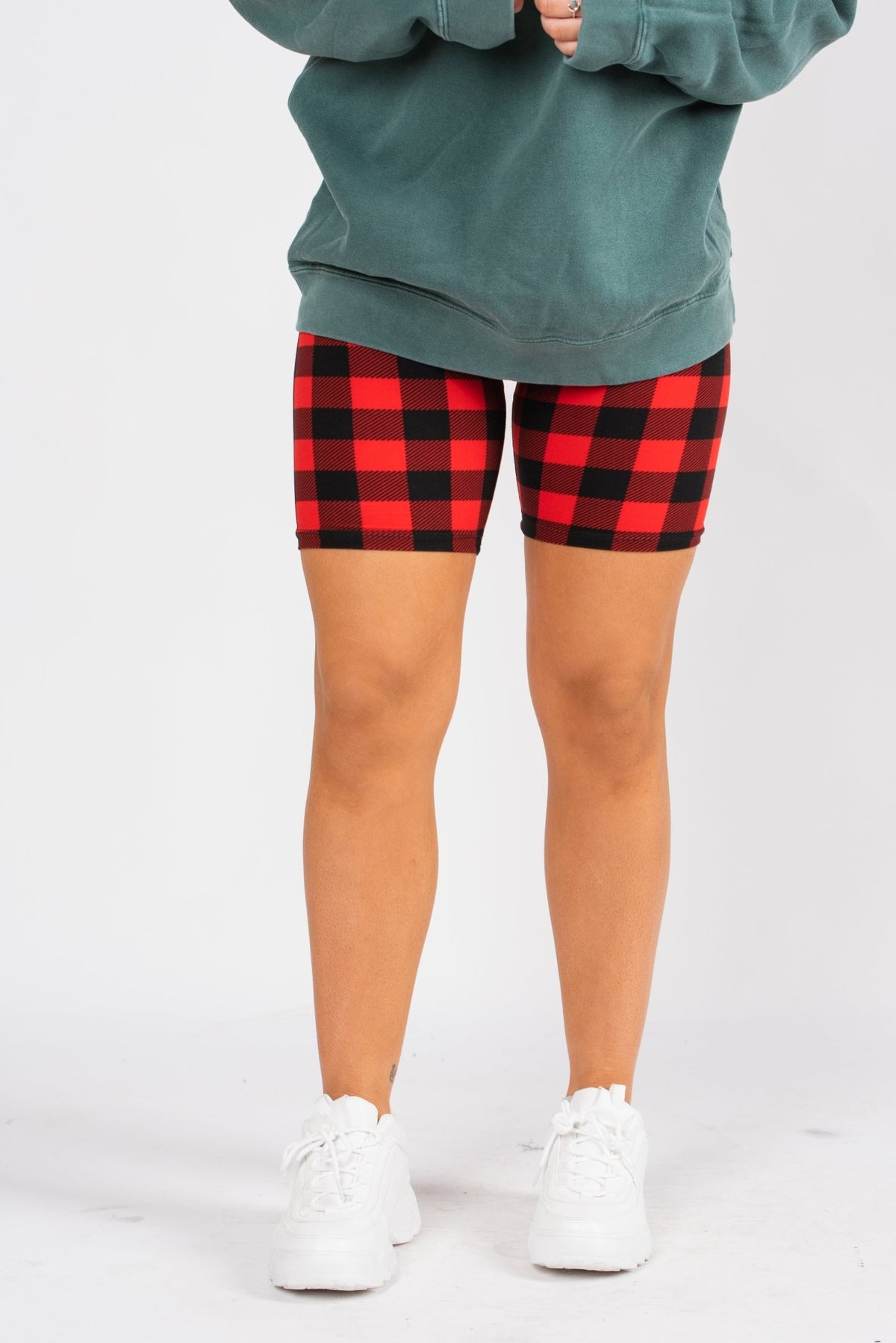 Gingham printed biker shorts red/black - Trendy Holiday Apparel at Lush Fashion Lounge Boutique in Oklahoma City