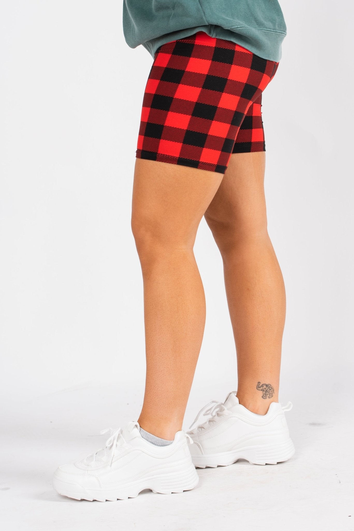 Gingham printed biker shorts red/black - Exclusive Collection of Holiday Inspired T-Shirts and Hoodies at Lush Fashion Lounge Boutique in Oklahoma City