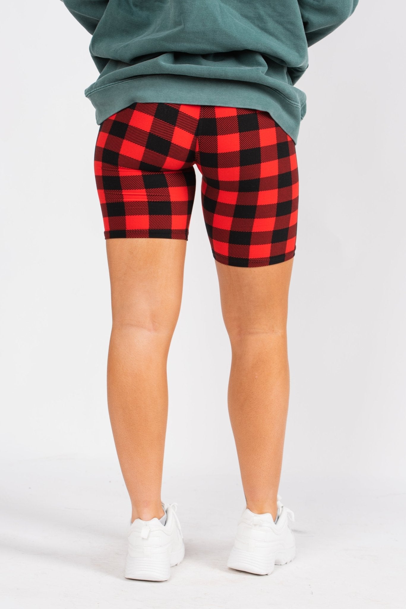 Gingham printed biker shorts red/black - Trendy Christmas Outfits at Lush Fashion Lounge Boutique in Oklahoma City