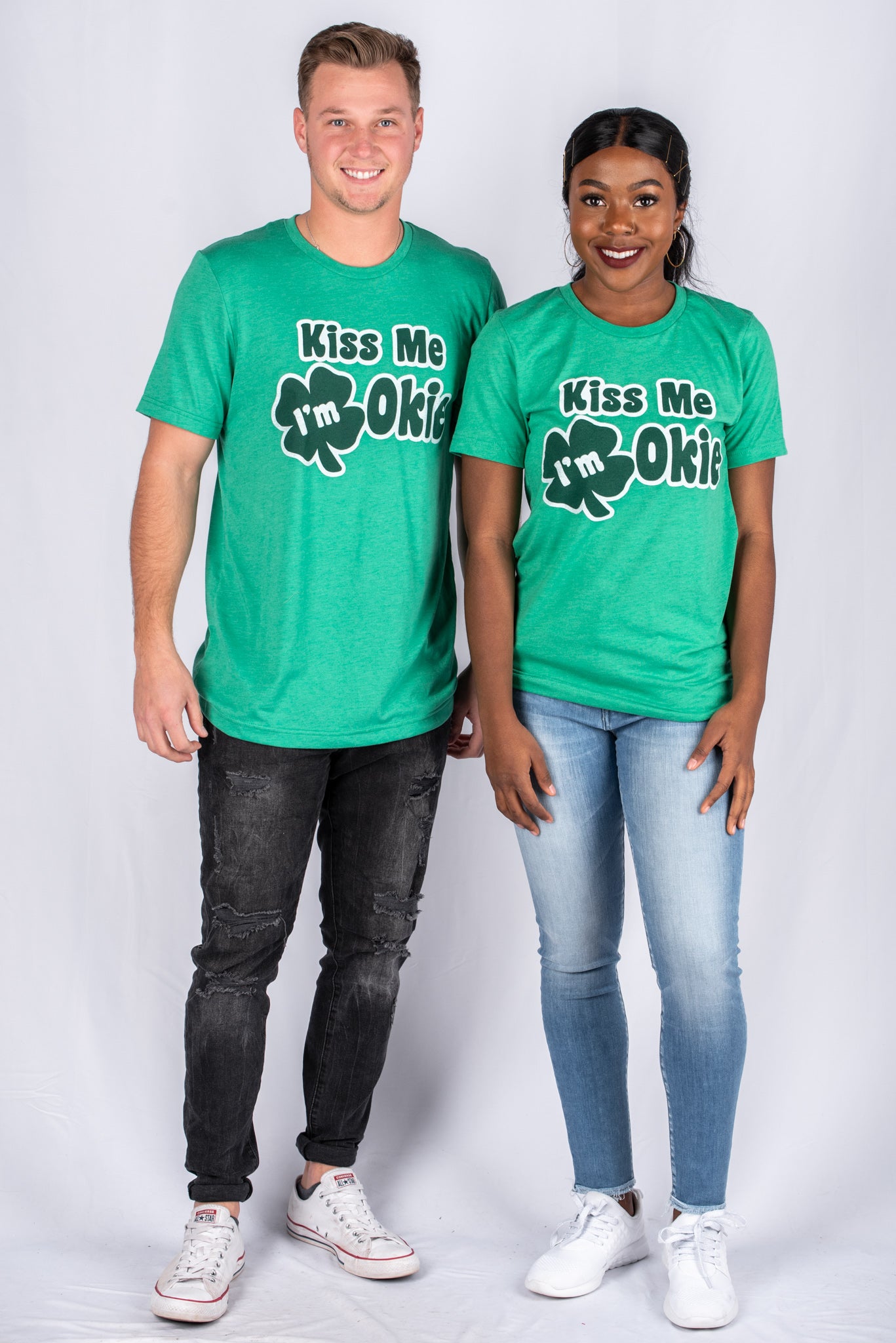 Kiss me I'm Okie unisex short sleeve t-shirt green - Stylish T-shirts - Trendy Graphic T-Shirts and Tank Tops at Lush Fashion Lounge Boutique in Oklahoma City