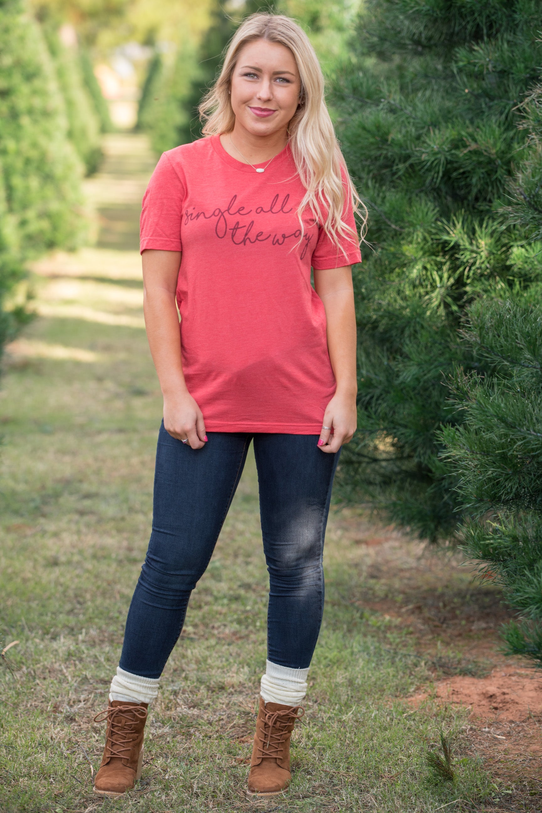 Single all the way script unisex short sleeve t-shirt red - Trendy T-shirts - Fashion Graphic T-Shirts at Lush Fashion Lounge Boutique in Oklahoma City