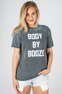 Body by booze acid wash crew neck t-shirt grey/blue - Stylish T-shirts - Trendy Graphic T-Shirts and Tank Tops at Lush Fashion Lounge Boutique in Oklahoma City