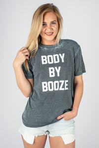 Body by booze acid wash crew neck t-shirt grey/blue - Cute T-shirts - Funny T-Shirts at Lush Fashion Lounge Boutique in Oklahoma City