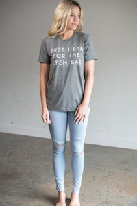Just here for the open bar unisex short sleeve crew neck t-shirt grey - Trendy T-shirts - Cute Graphic Tee Fashion at Lush Fashion Lounge Boutique in Oklahoma
