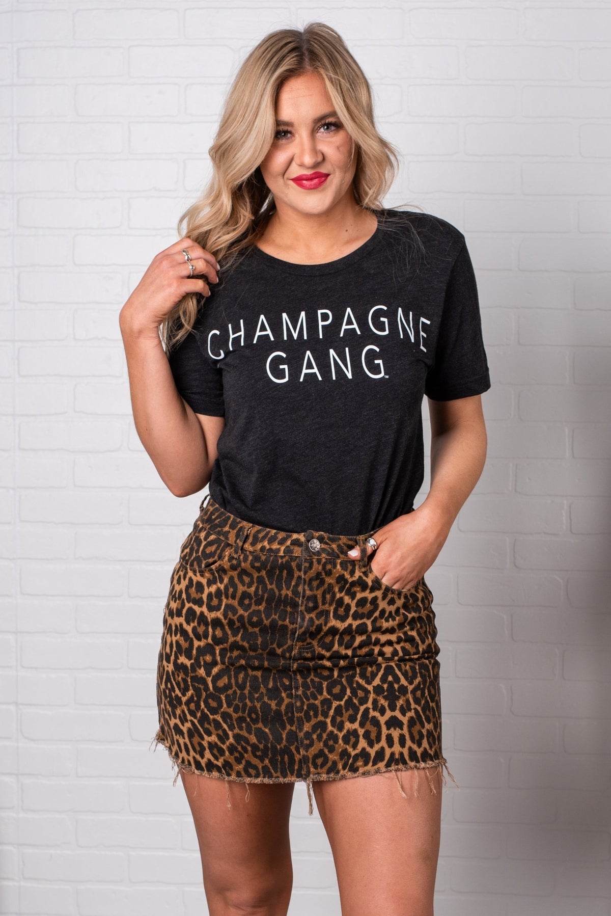 Champagne Gang unisex short sleeve t-shirt charcoal - Stylish T-shirts - Trendy Graphic T-Shirts and Tank Tops at Lush Fashion Lounge Boutique in Oklahoma City