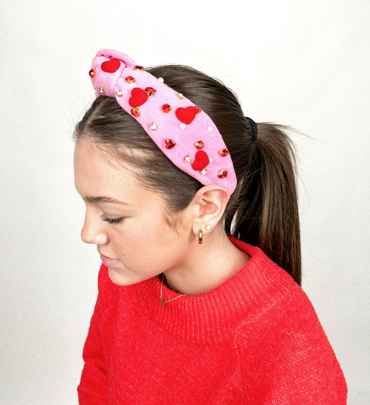 Heart studded headband pink - Trendy T-Shirts for Valentine's Day at Lush Fashion Lounge Boutique in Oklahoma City