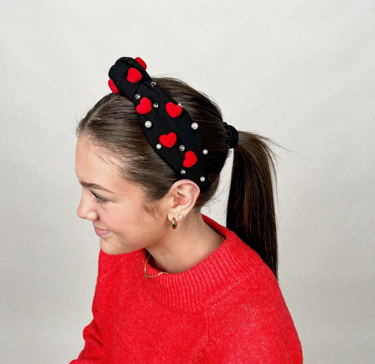 Heart studded headband black - Trendy T-Shirts for Valentine's Day at Lush Fashion Lounge Boutique in Oklahoma City