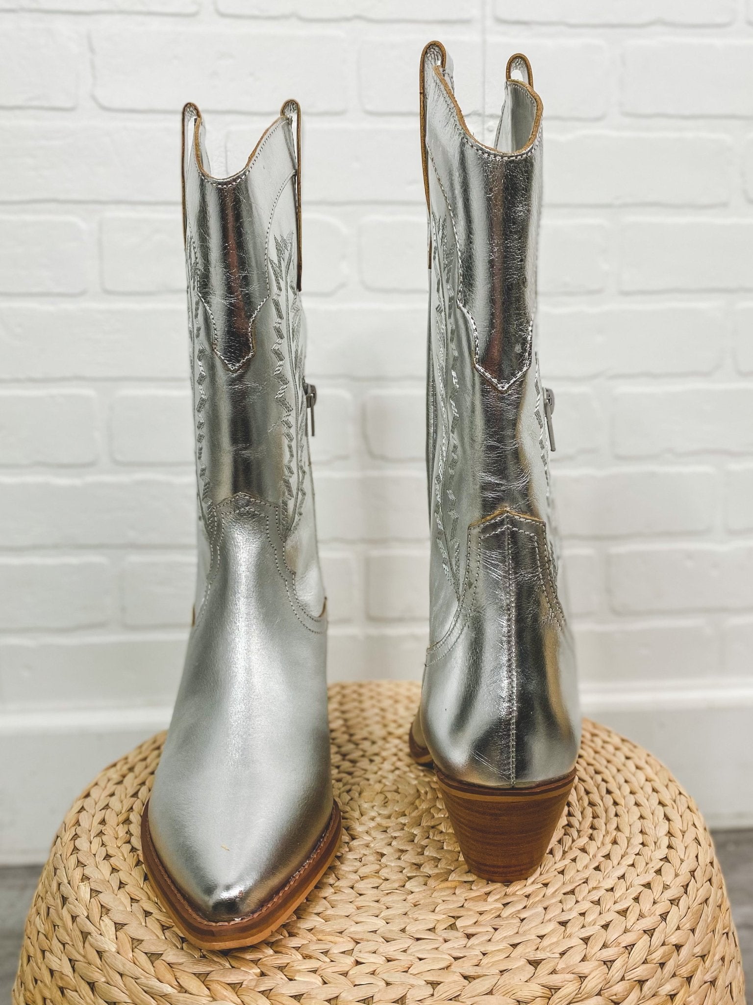 Mylie metallic cowboy boot silver - Trendy Shoes - Fashion Shoes at Lush Fashion Lounge Boutique in Oklahoma City