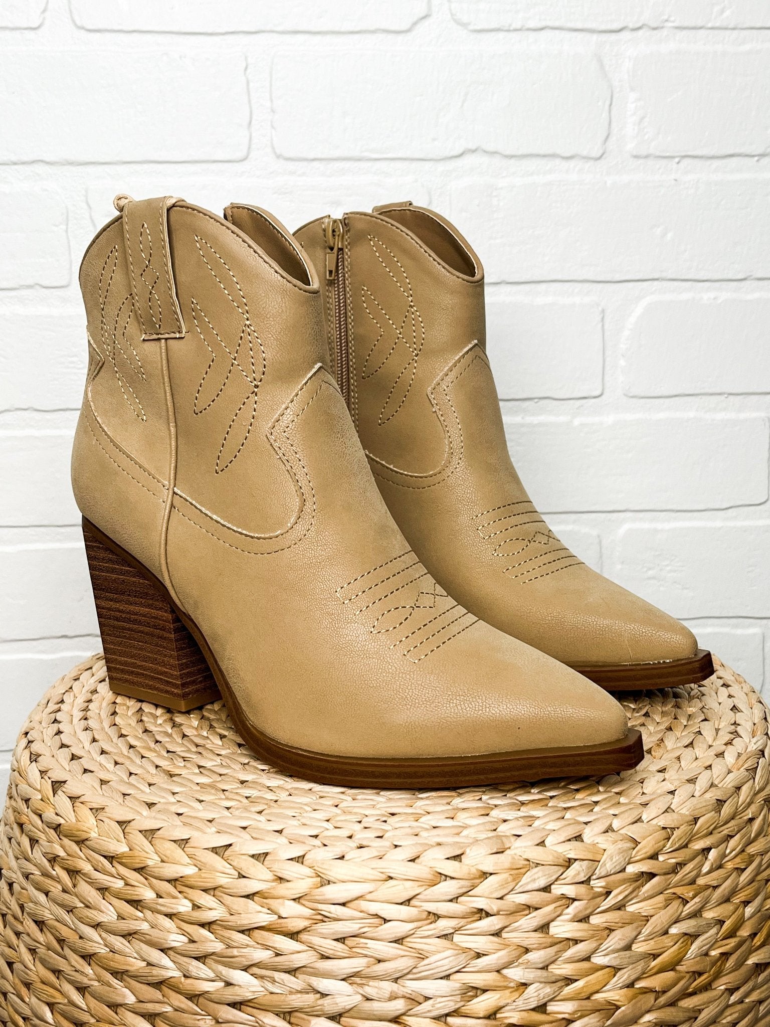 Sawyer ankle cowboy boots natural - Trendy boots - Fashion Shoes at Lush Fashion Lounge Boutique in Oklahoma City