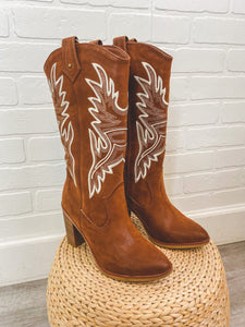 Taley western boot cognac - Trendy boots - Fashion Shoes at Lush Fashion Lounge Boutique in Oklahoma City