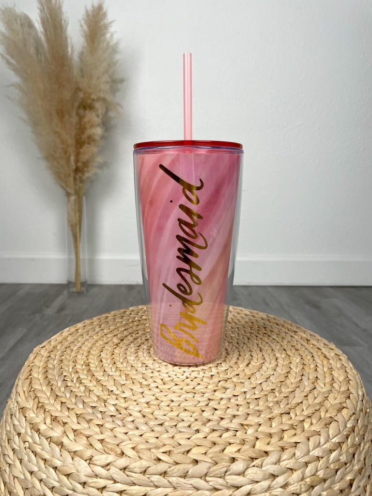 Bridesmaid marbled printed tumbler cup - Trendy Tumblers, Mugs and Cups at Lush Fashion Lounge Boutique in Oklahoma City