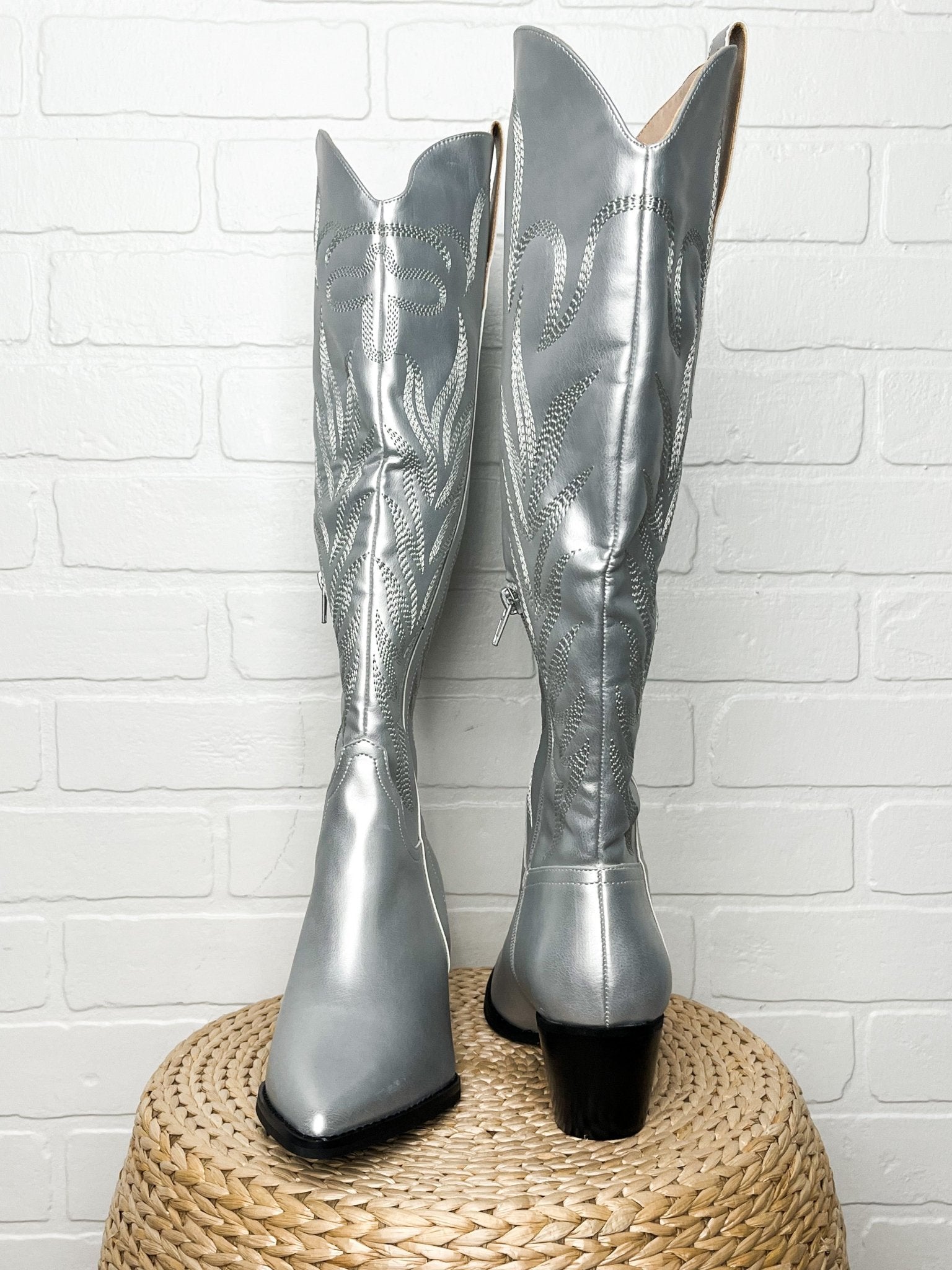 Samara cowboy boots silver - Affordable Shoes - Boutique Shoes at Lush Fashion Lounge Boutique in Oklahoma City