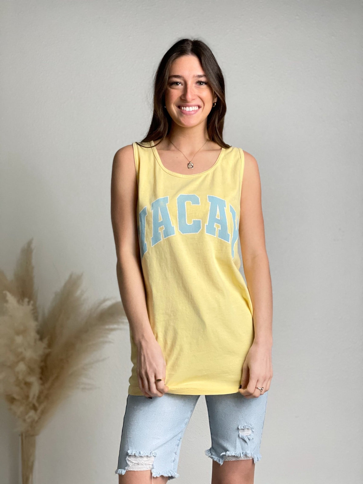 Vacay distressed tank top butter - Trendy Tank Top - Cute Vacation Collection at Lush Fashion Lounge Boutique in Oklahoma City