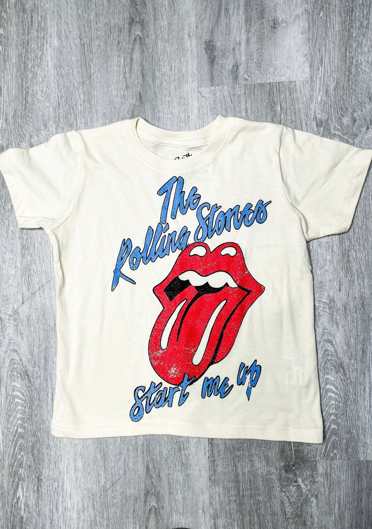 Kids Rolling Stones start me up t-shirt off white - Trendy Band T-Shirts and Sweatshirts at Lush Fashion Lounge Boutique in Oklahoma City