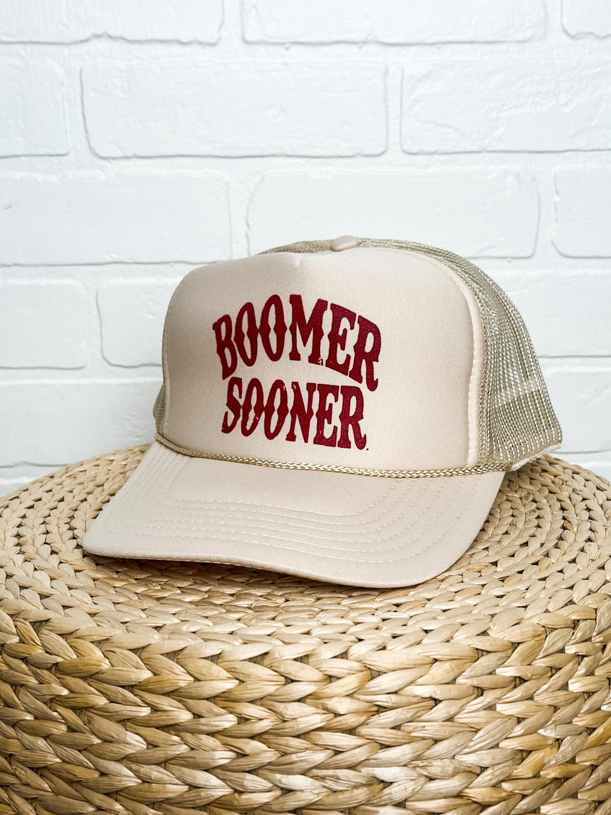 OU OU Boomer Sooner western trucker hat natural Hats Natural | Lush Fashion Lounge Trendy Oklahoma University Sooners Apparel & Cute Gameday T-Shirts