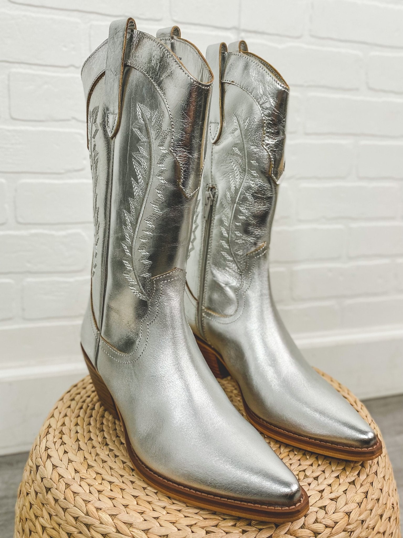 Mylie metallic cowboy boot silver - Affordable Shoes - Boutique Shoes at Lush Fashion Lounge Boutique in Oklahoma City