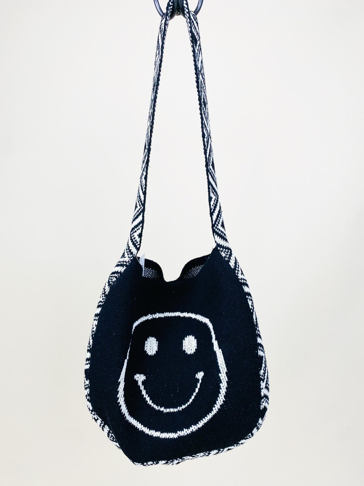 Smiley face geo woven bag black - Stylish bag - Trendy Summer Lake T-Shirts and Tank Tops at Lush Fashion Lounge Boutique in Oklahoma City