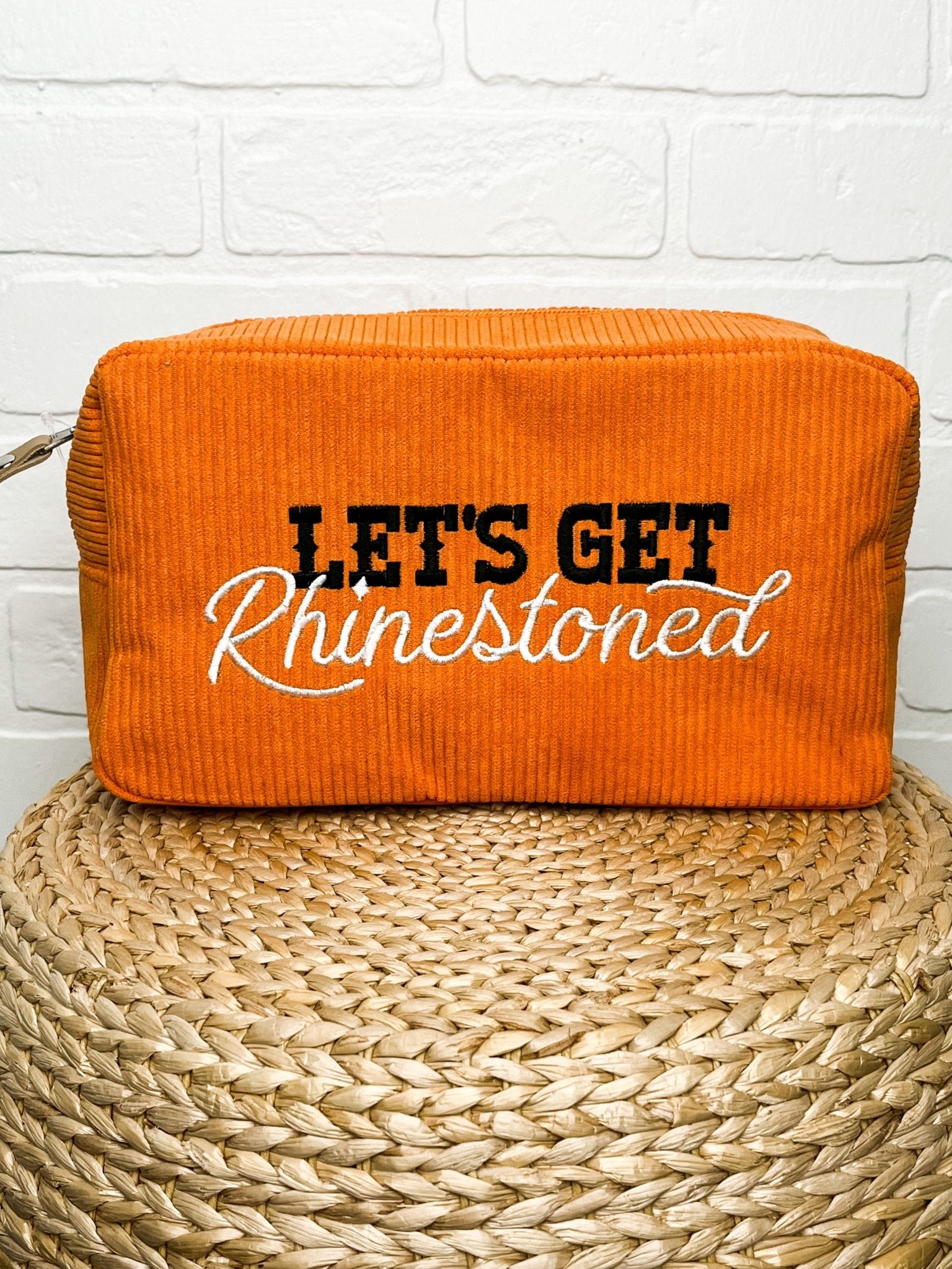 Let's get rhinestoned cosmetic bag orange - Trendy Bags at Lush Fashion Lounge Boutique in Oklahoma City