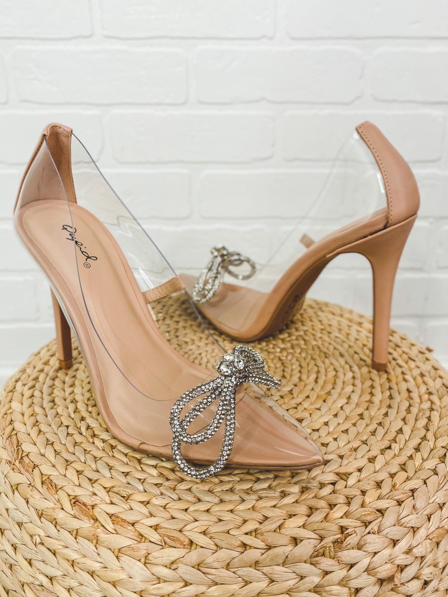 Show rhinestone bow heel clear/nude - Trendy shoes - Fashion Shoes at Lush Fashion Lounge Boutique in Oklahoma City