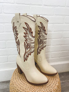 Taley western boot ivory - Cute boots - Trendy Shoes at Lush Fashion Lounge Boutique in Oklahoma City