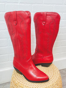 Cowboy western boots red - Trendy Holiday Apparel at Lush Fashion Lounge Boutique in Oklahoma City