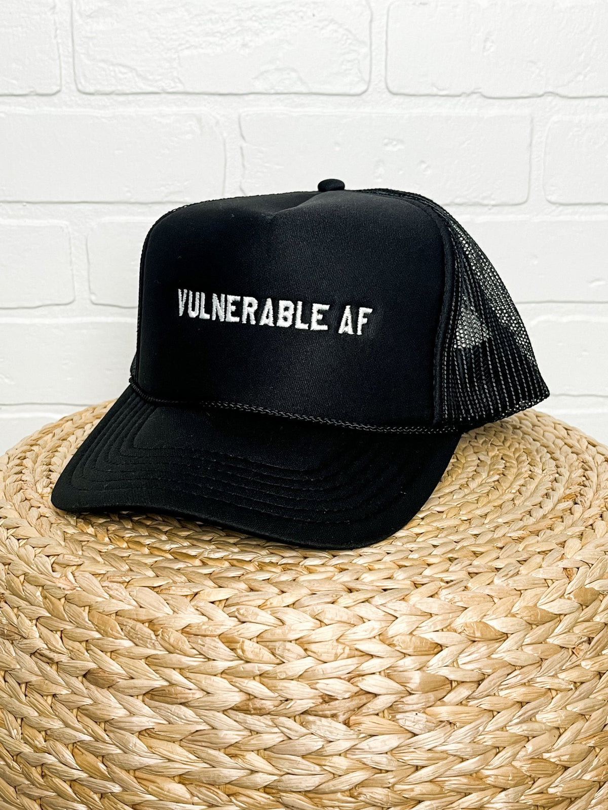 Vulnerable AF trucker hat black - Trendy Hats at Lush Fashion Lounge Boutique in Oklahoma City