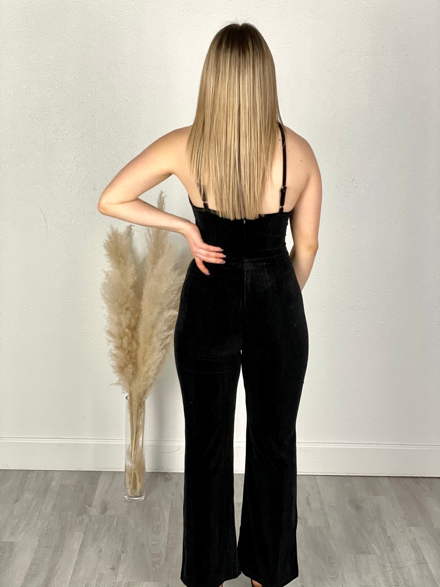 Ribbed velvet jumpsuit black - Trendy jumpsuit - Fashion Rompers & Pantsuits at Lush Fashion Lounge Boutique in Oklahoma City