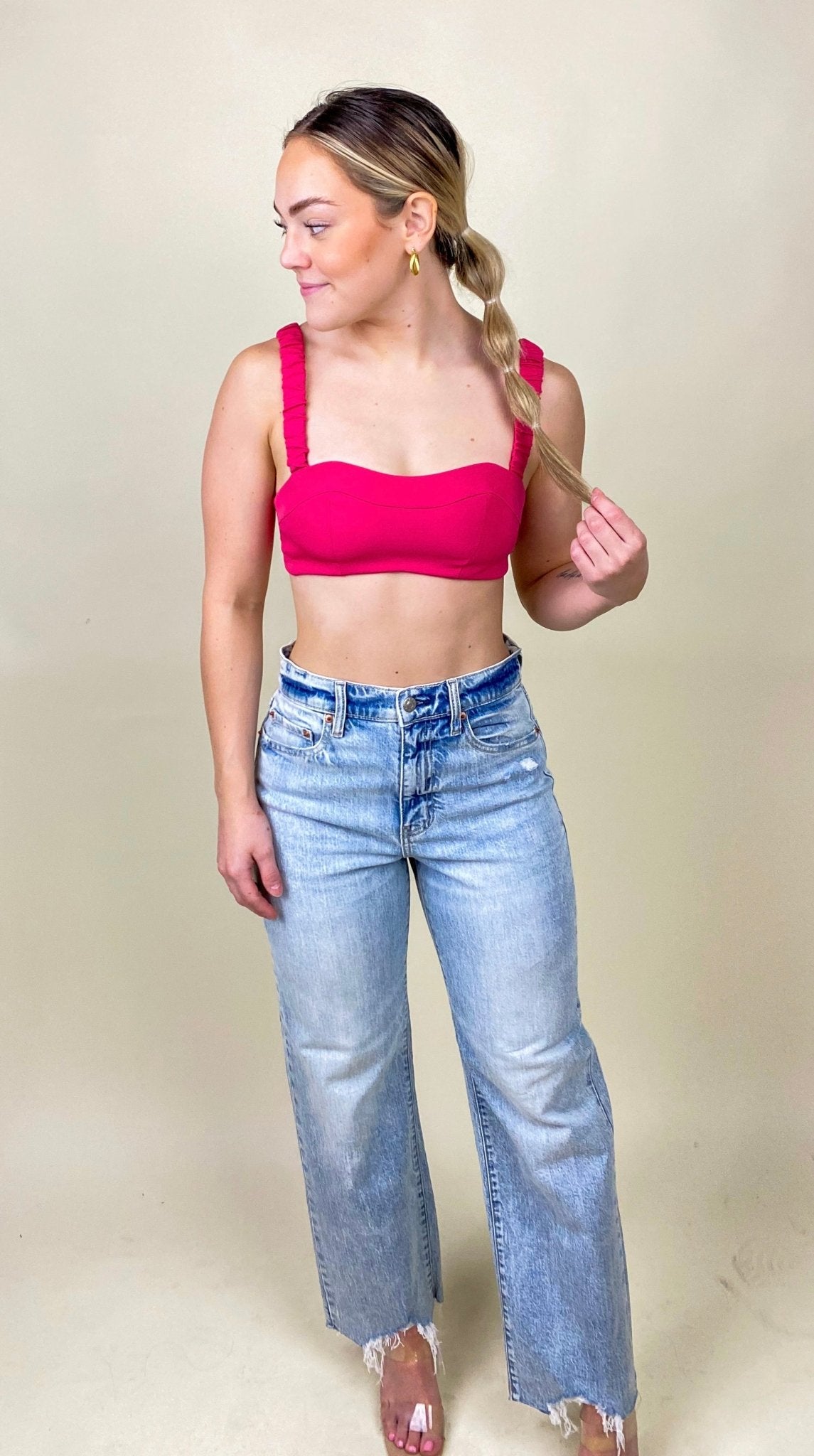 Banded strap crop top fuchsia - Trendy T-Shirts for Valentine's Day at Lush Fashion Lounge Boutique in Oklahoma City