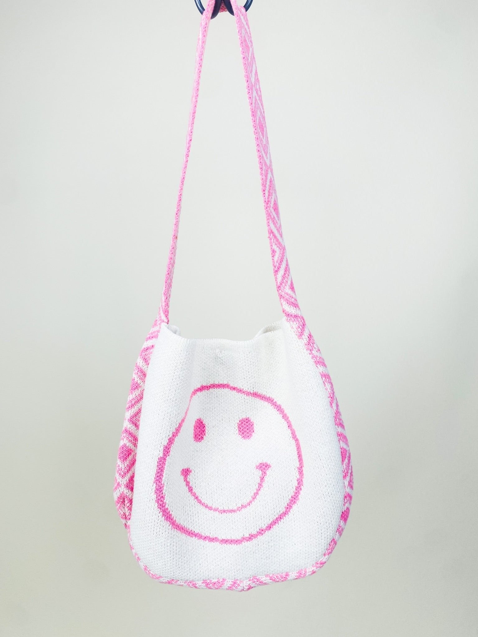 Smiley face geo woven bag pink - Stylish bag - Trendy Summer Lake T-Shirts and Tank Tops at Lush Fashion Lounge Boutique in Oklahoma City