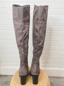 Slay over the knee boots grey - Affordable boots - Boutique Shoes at Lush Fashion Lounge Boutique in Oklahoma City