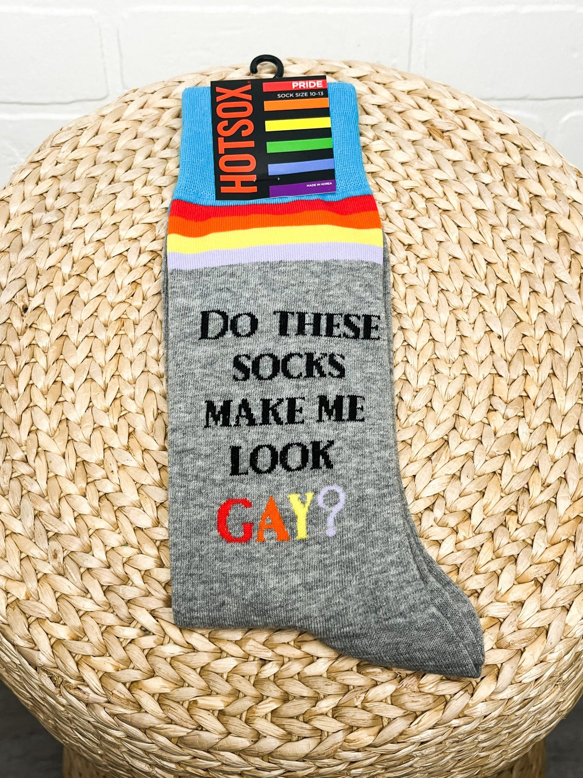 HotSox men's do these socks make me look gay socks grey - Trendy Socks at Lush Fashion Lounge Boutique in Oklahoma City