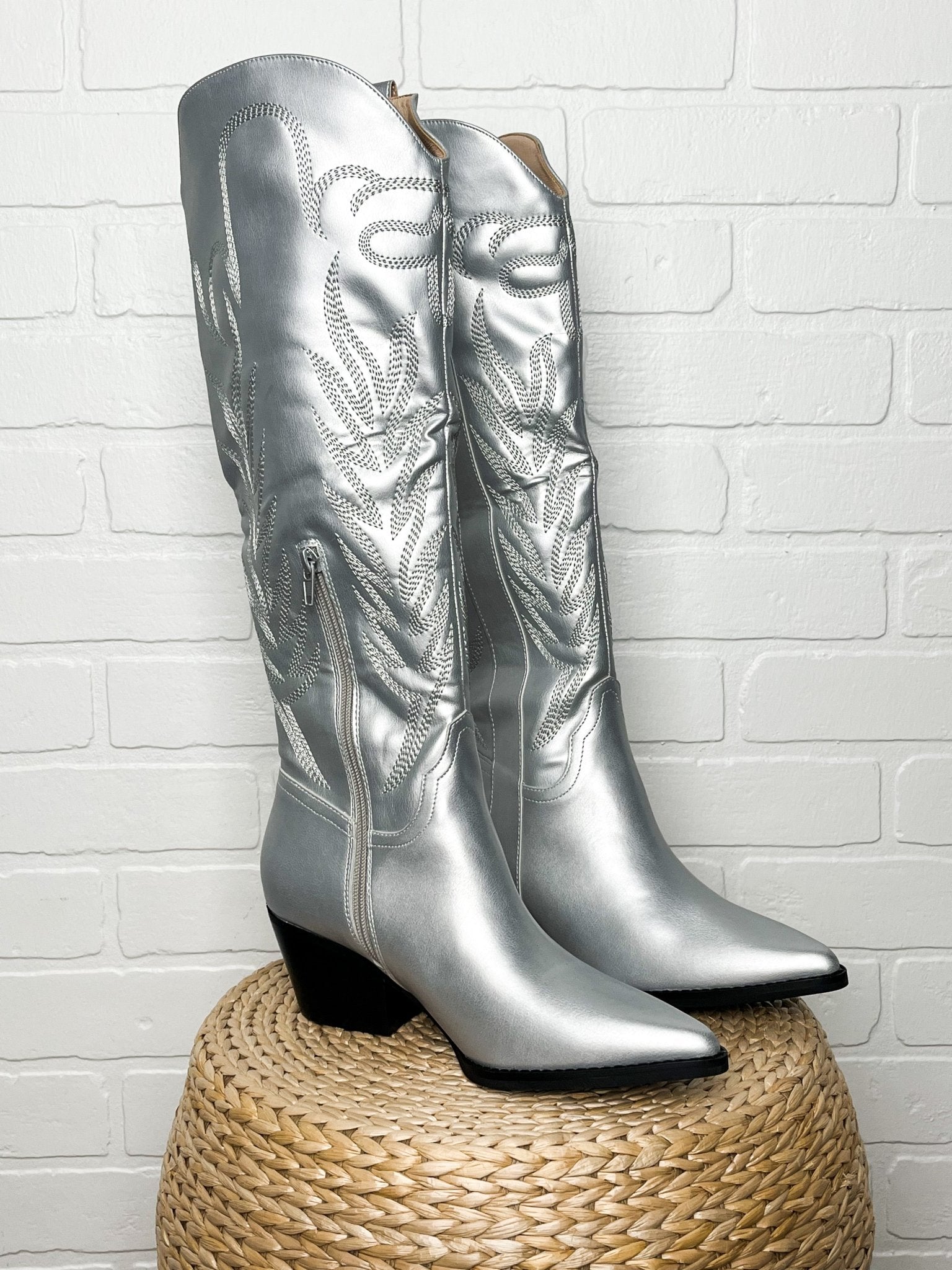 Samara cowboy boots silver - Trendy Shoes - Fashion Shoes at Lush Fashion Lounge Boutique in Oklahoma City