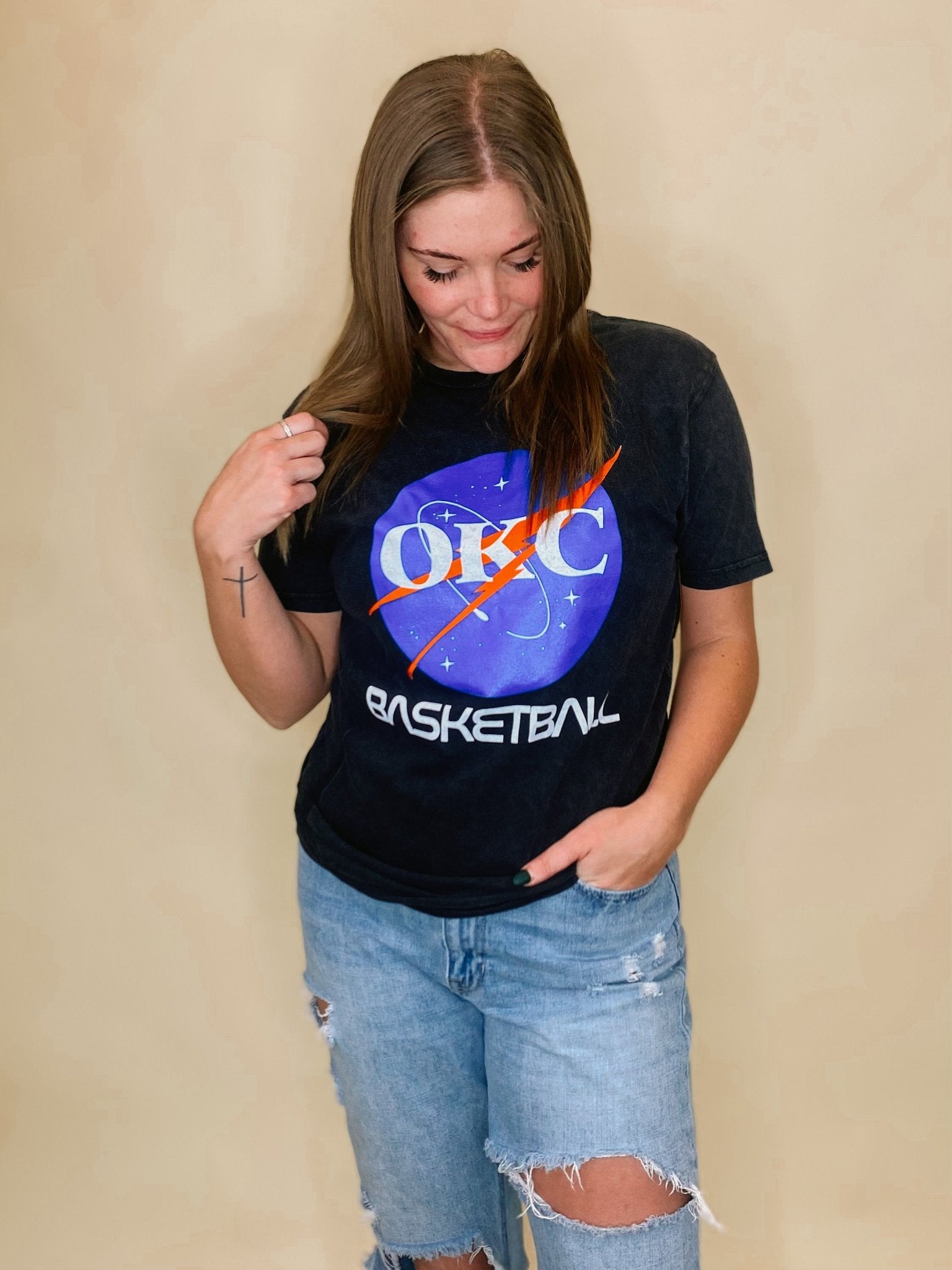 OKC NASA vintage dye crew t-shirt vintage black - Cute T-shirts - Trendy Graphic T-Shirts at Lush Fashion Lounge Boutique in Oklahoma City