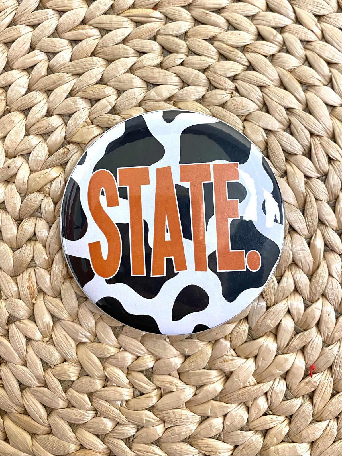 Cow state 3 inch button black/white - Trendy Gifts at Lush Fashion Lounge Boutique in Oklahoma City