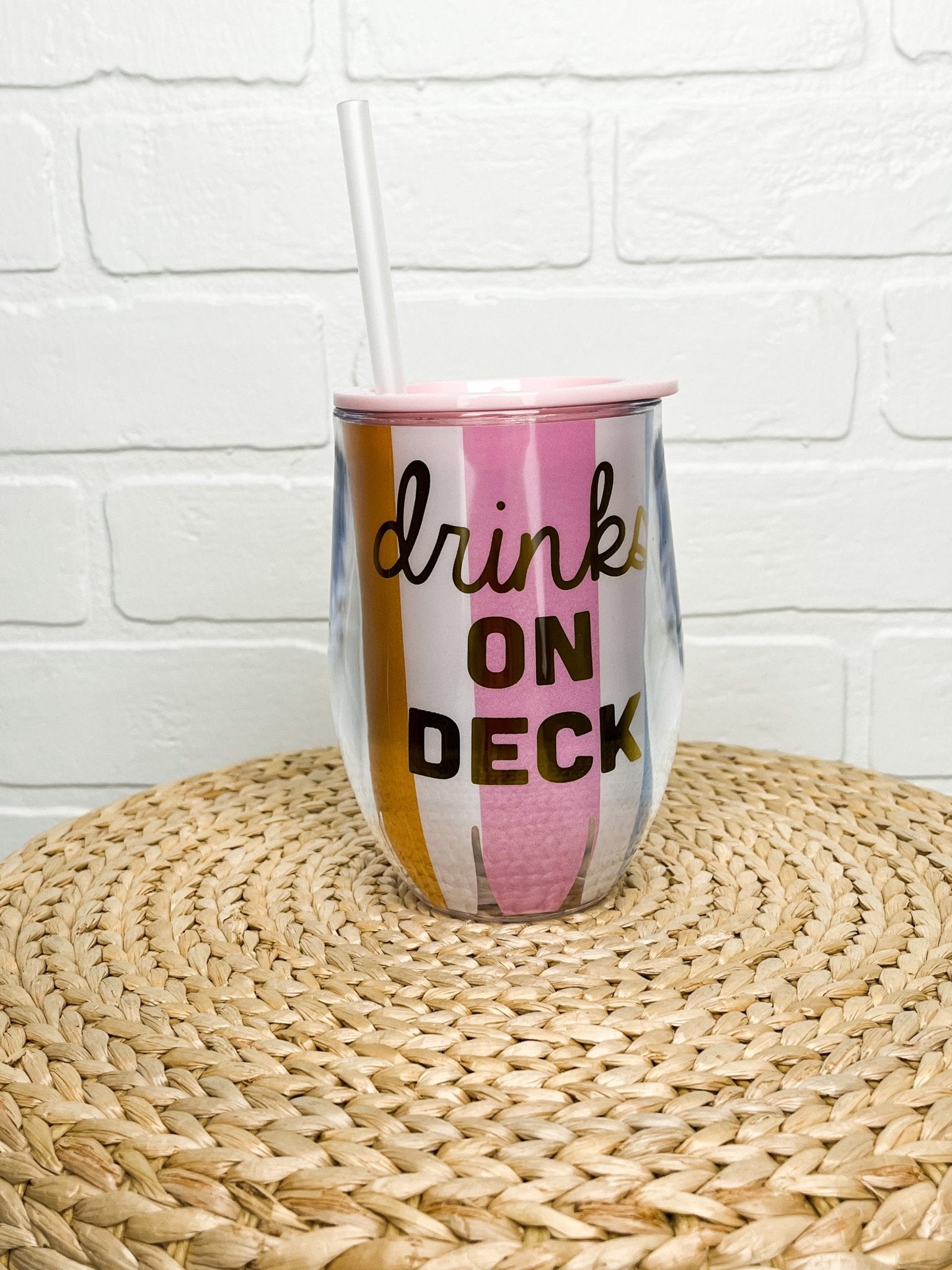 Drinks on deck wine tumbler - Trendy Cup - Cute Vacation Collection at Lush Fashion Lounge Boutique in Oklahoma City