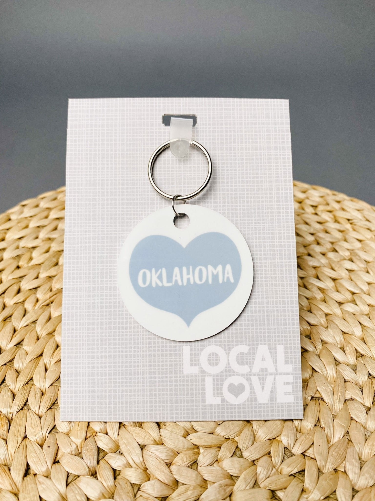Oklahoma big heart keychain grey - Trendy Gifts at Lush Fashion Lounge Boutique in Oklahoma City