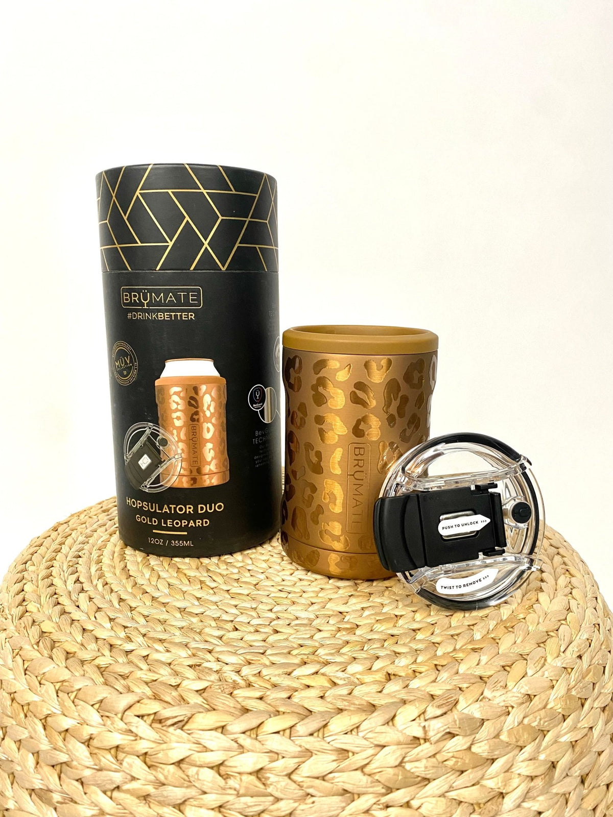 BruMate hopsulator DUO 2 in 1 gold leopard - BruMate Drinkware, Tumblers and Insulated Can Coolers at Lush Fashion Lounge Trendy Boutique in Oklahoma City
