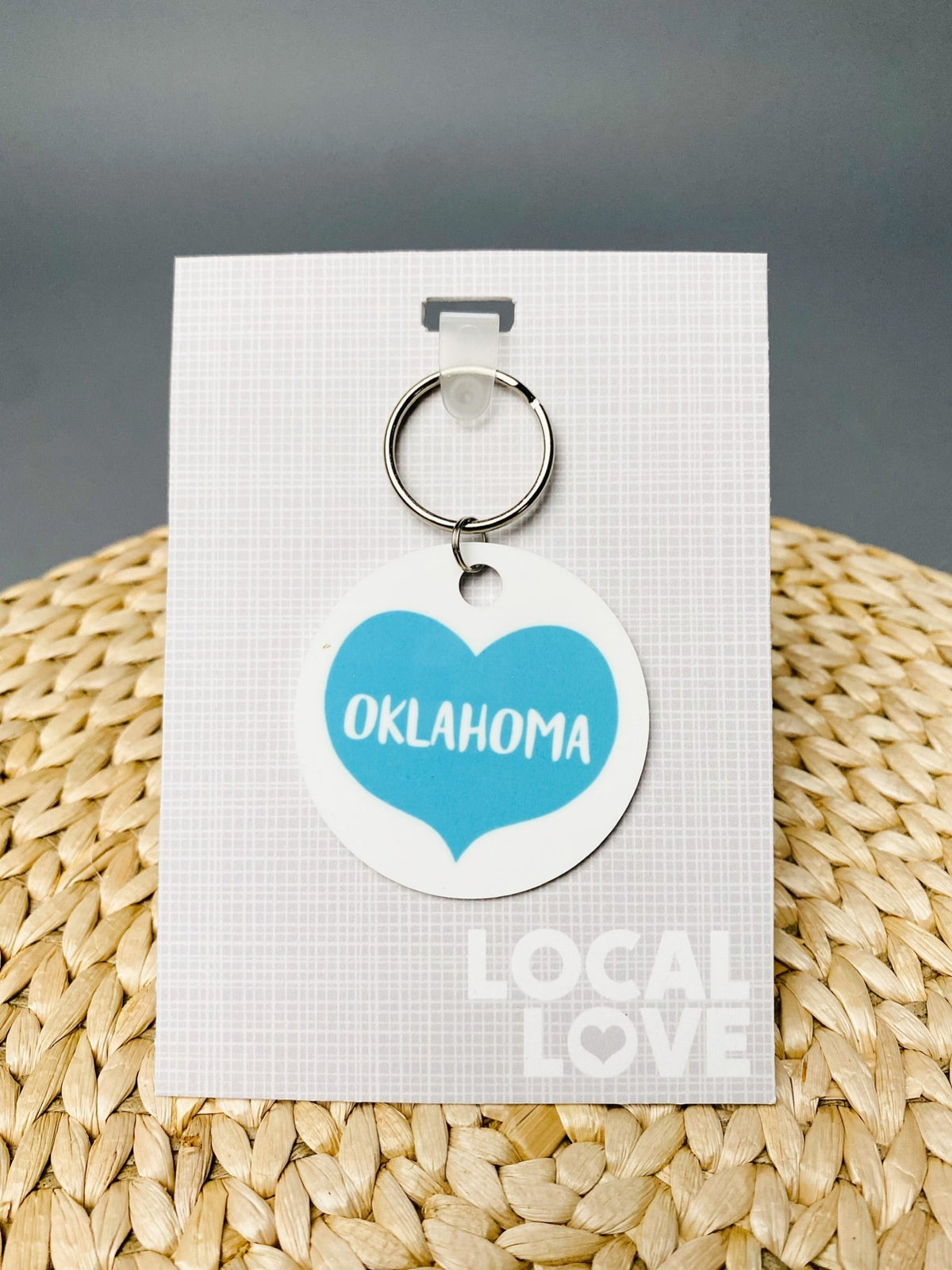 Oklahoma big heart keychain aqua - Trendy Gifts at Lush Fashion Lounge Boutique in Oklahoma City