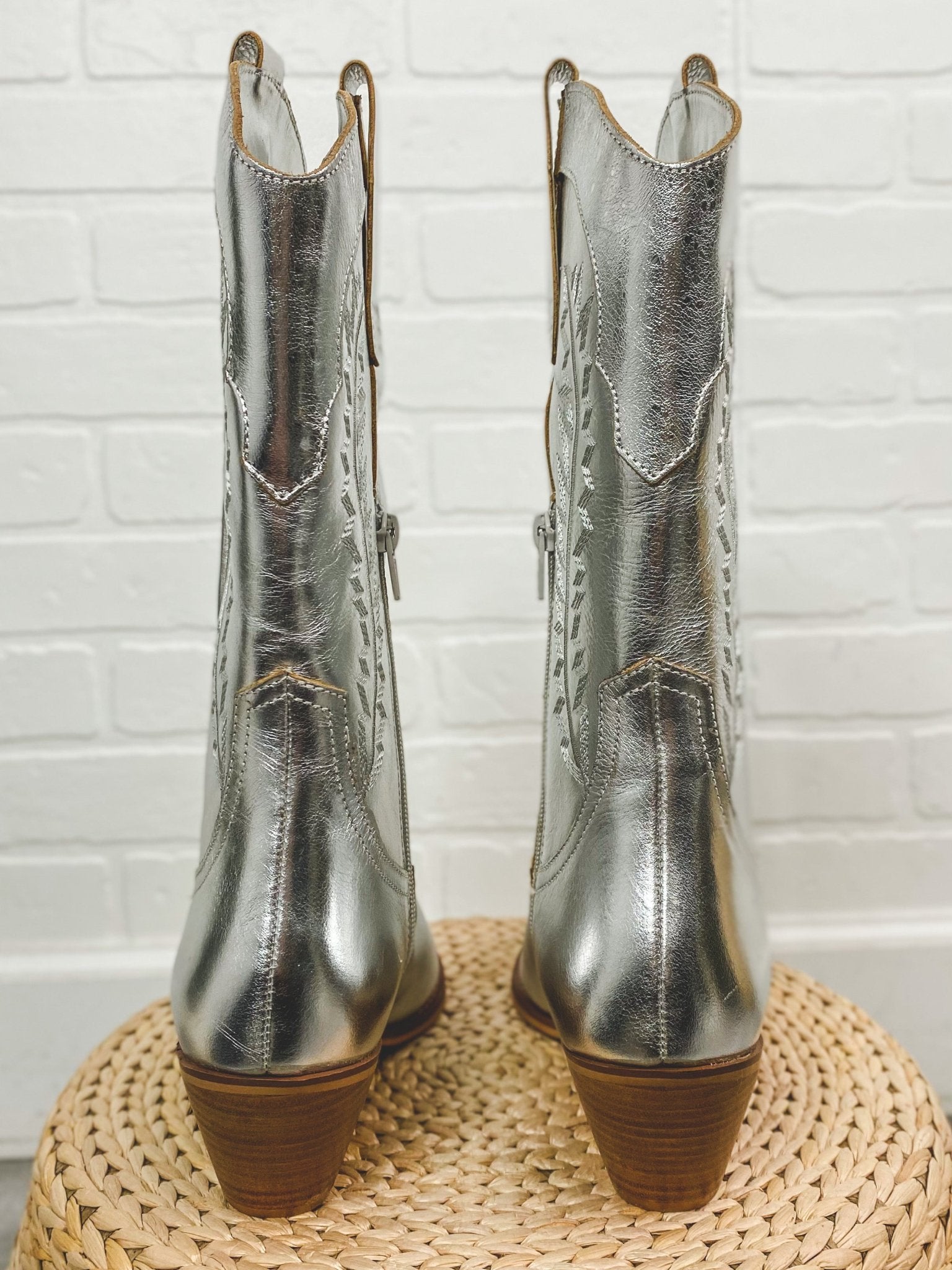 Mylie metallic cowboy boot silver Stylish Shoes - Womens Fashion Shoes at Lush Fashion Lounge Boutique in Oklahoma City
