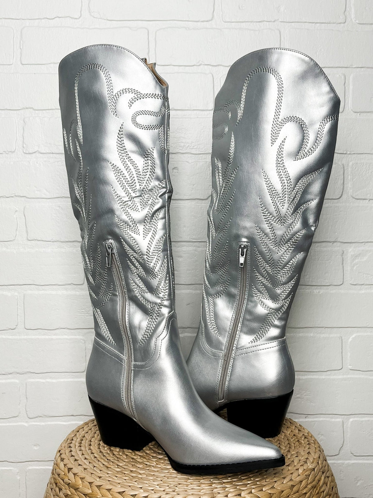 Samara cowboy boots silver - Cute Shoes - Trendy Shoes at Lush Fashion Lounge Boutique in Oklahoma City