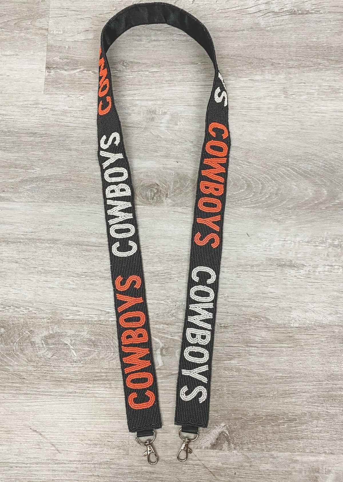 OSU Cowboys beaded guitar strap black - Trendy Bags at Lush Fashion Lounge Boutique in Oklahoma City