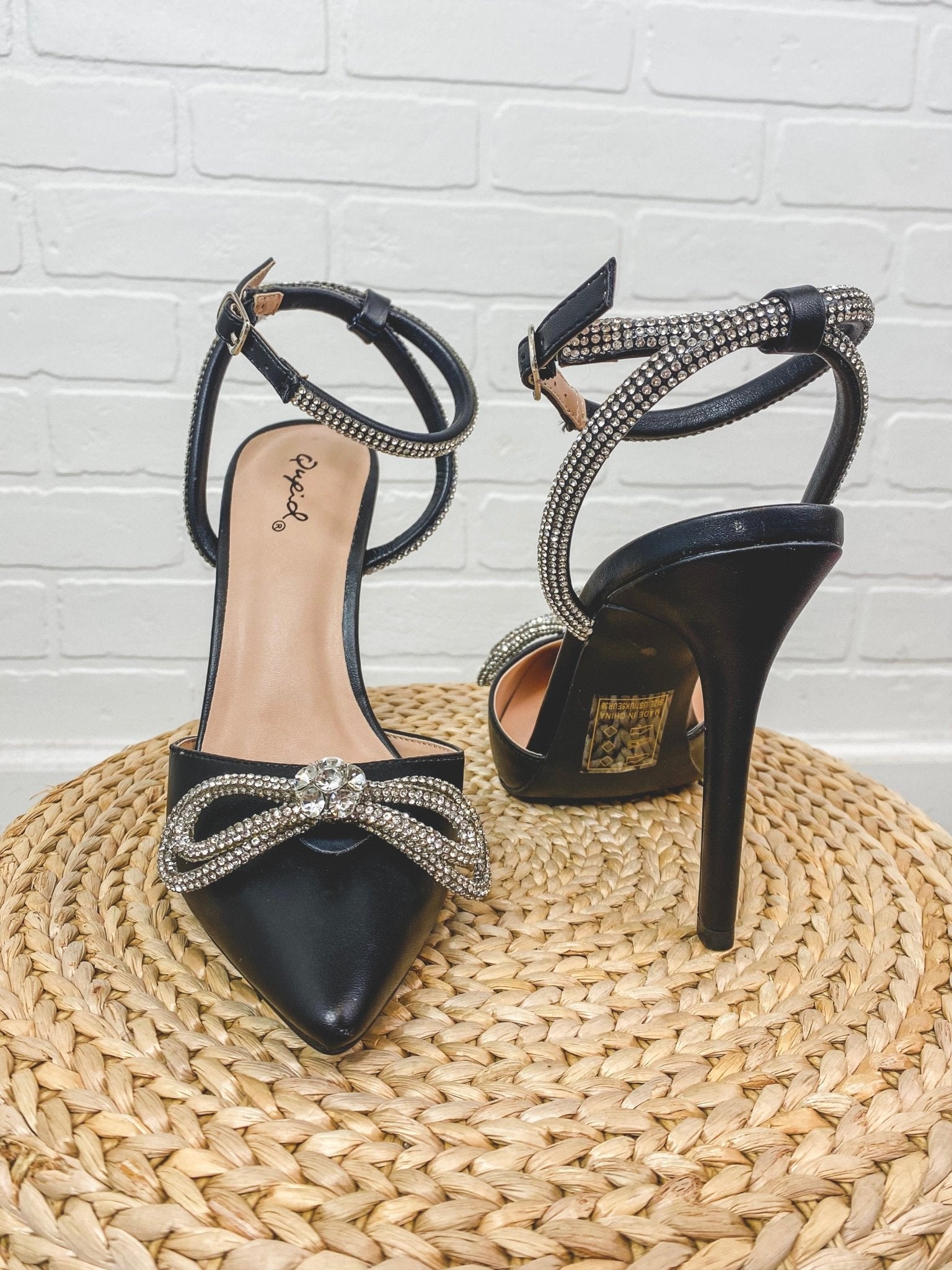 Show rhinestone ankle strap heel black - Affordable New Year's Eve Party Outfits at Lush Fashion Lounge Boutique in Oklahoma City