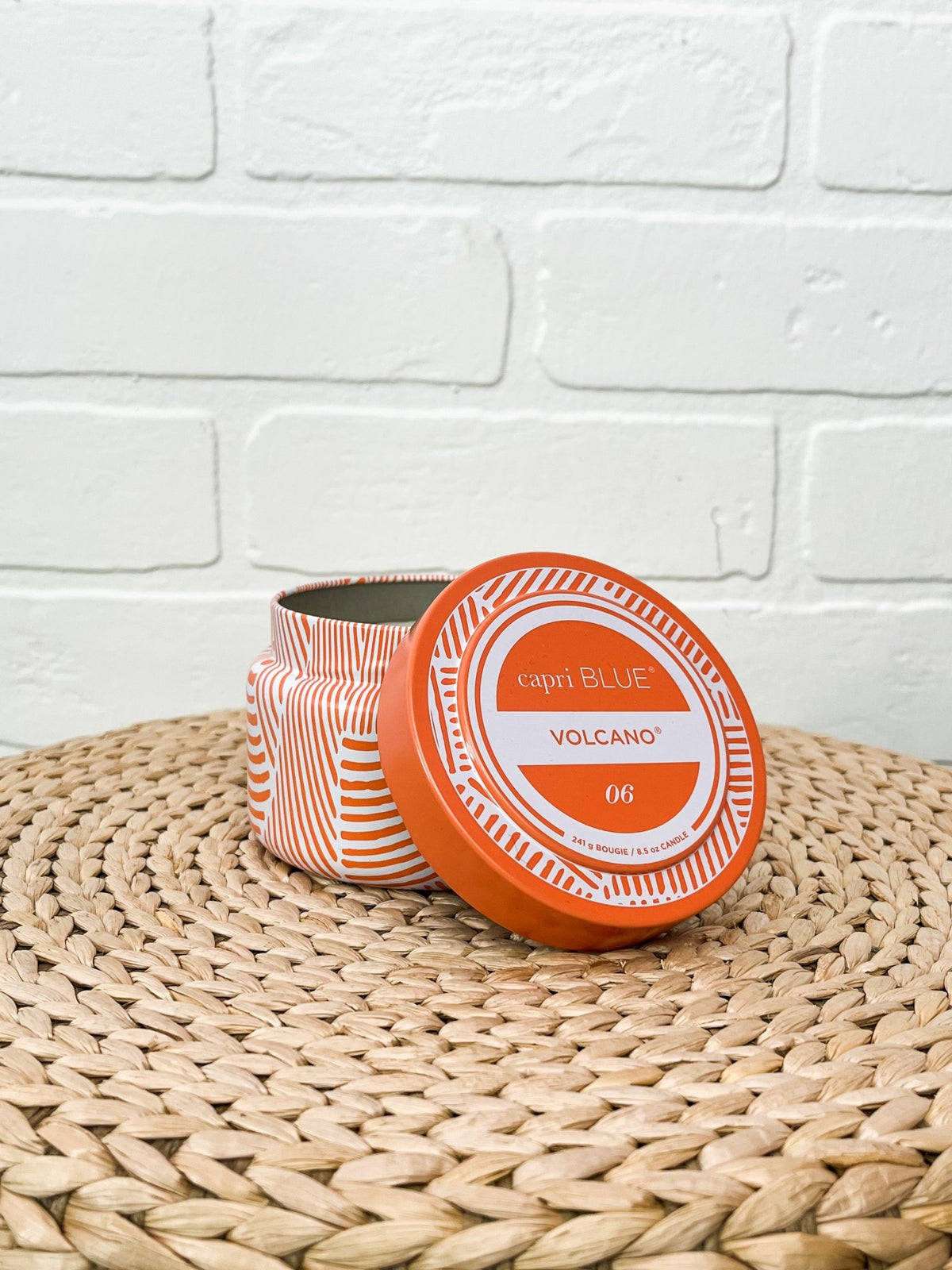 Capri blue tangerine print travel tin volcano - Trendy Candles and Scents at Lush Fashion Lounge Boutique in Oklahoma City