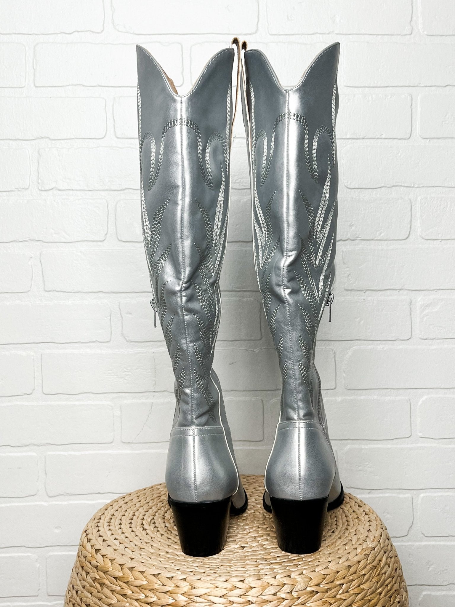 Samara cowboy boots silver Stylish Shoes - Womens Fashion Shoes at Lush Fashion Lounge Boutique in Oklahoma City